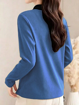 Turndown Collar Long Sleeve Polo Shirt