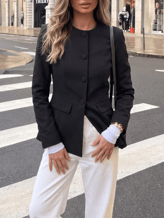 Round Neck Waist-Cinching Blazer