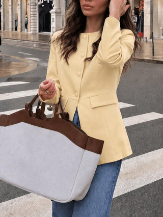 Round Neck Waist-Cinching Blazer