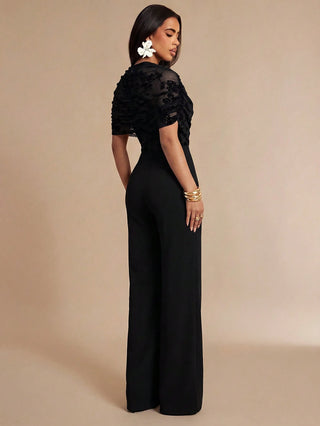Pleated Wide Leg Elegant Jumpsuit