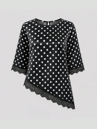 Polka Dot Lace Patchwork Round Neck Top