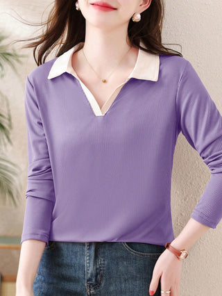 Turndown Collar Long Sleeve Polo Shirt
