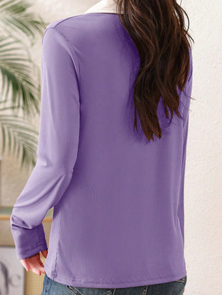 Turndown Collar Long Sleeve Polo Shirt