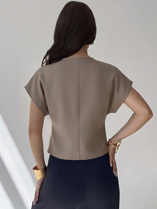 V-Neck Single-Breasted Asymmetric Hem Sleeveless Top