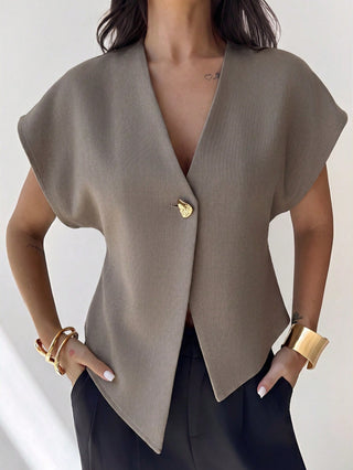 V-Neck Single-Breasted Asymmetric Hem Sleeveless Top