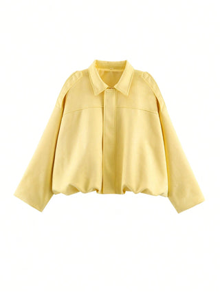 Solid Color Faux Suede Aviator Jacket