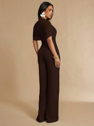 Pleated Wide Leg Elegant Jumpsuit