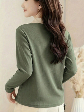Turndown Collar Long Sleeve Polo Shirt