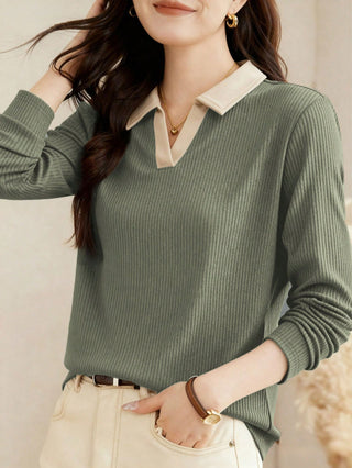 Turndown Collar Long Sleeve Polo Shirt