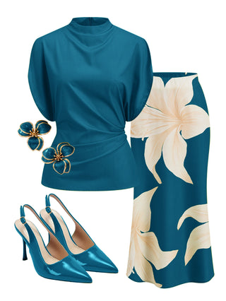 Pleated Top And Floral Print Skirt