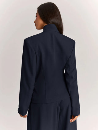 Wide Shoulder Cinched Waist Utility Pocket Decor Short Long Sleeve Blazer