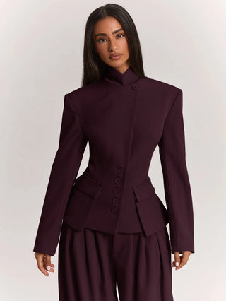 Wide Shoulder Cinched Waist Utility Pocket Decor Short Long Sleeve Blazer