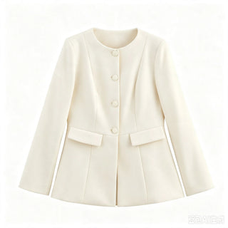 Round Neck Waist-Cinching Blazer