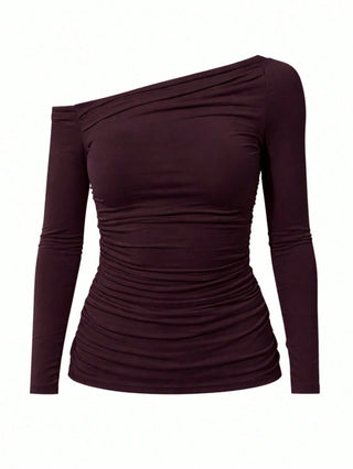 Asymmetric-Shoulder Long Sleeve T-Shirt