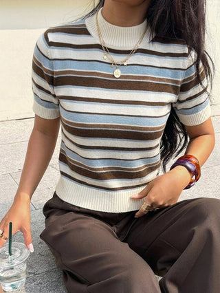 Solid Color Turtleneck Short Sleeve Knit Top
