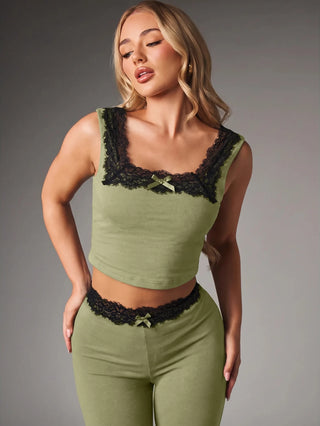 Lace Trim Crop Cardigan And Cropped Leggings Co-Ord Set