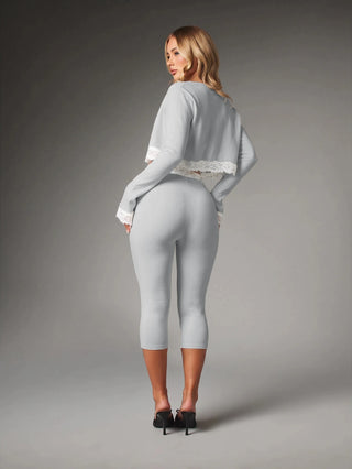 Lace Trim Crop Cardigan And Cropped Leggings Co-Ord Set