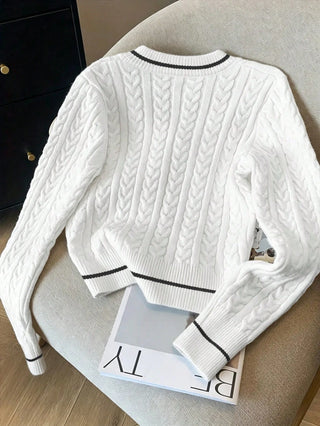 Striped Contrast Color Gold Button Knit Cardigan