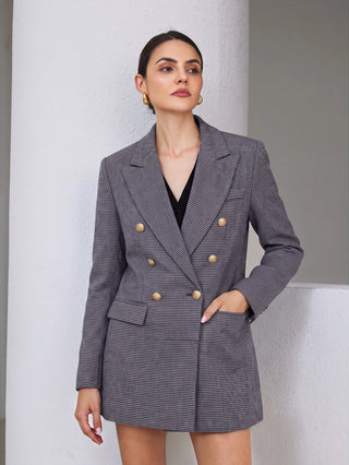 Plaid Double-Breasted Blazer Jacket