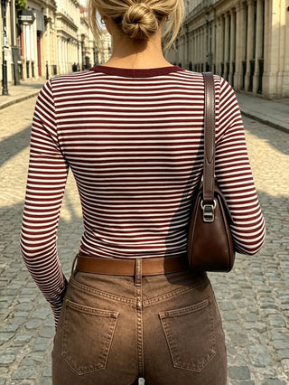 Round Neck Long Sleeve Fitted Casual T-Shirt