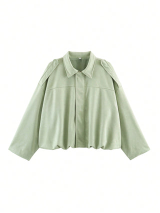 Solid Color Faux Suede Aviator Jacket