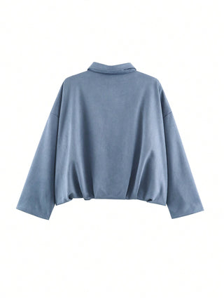 Solid Color Faux Suede Aviator Jacket