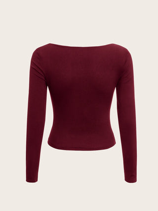 Lace Sweetheart Neck Pleated Long Sleeve T-Shirt