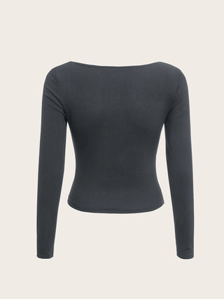 Lace Sweetheart Neck Pleated Long Sleeve T-Shirt