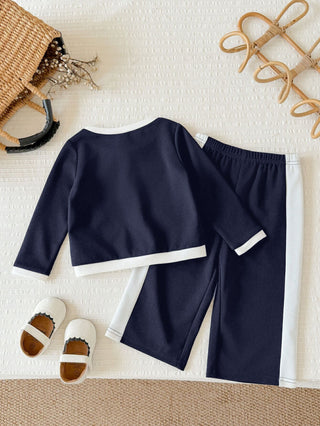 Knit Colorblock Round Neck Casual T-Shirt & Long Pants