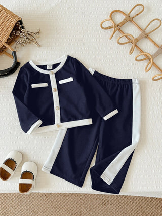 Knit Colorblock Round Neck Casual T-Shirt & Long Pants