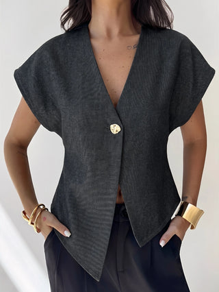 V-Neck Single-Breasted Asymmetric Hem Sleeveless Top