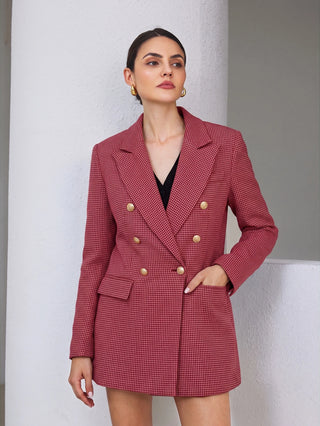 Plaid Double-Breasted Blazer Jacket