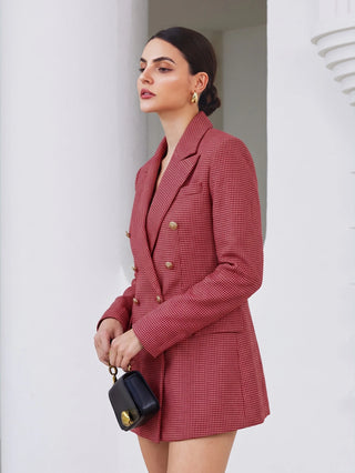 Plaid Double-Breasted Blazer Jacket