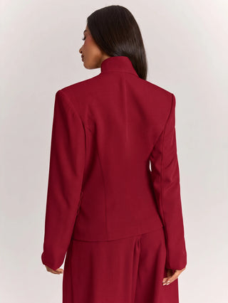 Wide Shoulder Cinched Waist Utility Pocket Decor Short Long Sleeve Blazer
