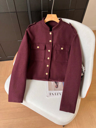 Collar Gold Button Short Wool Coat