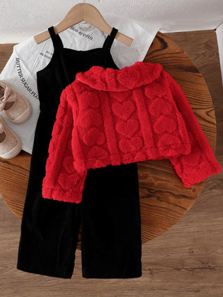 Casual Thicken Fleece Plaid Jacquard Jumpsuit Set