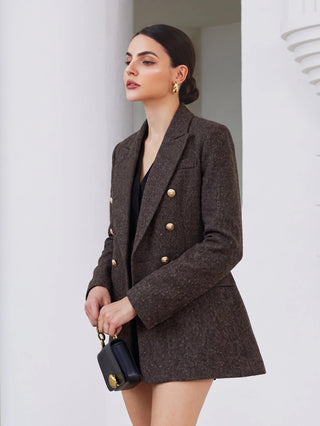 Plaid Double-Breasted Blazer Jacket