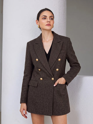 Plaid Double-Breasted Blazer Jacket
