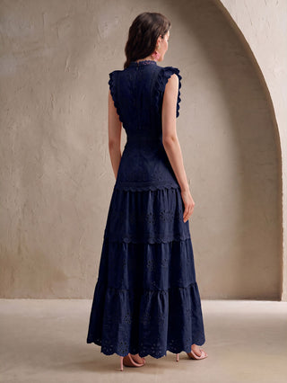 Multi-Layer Lace Stand Collar Cap Sleeve Yellow Dress