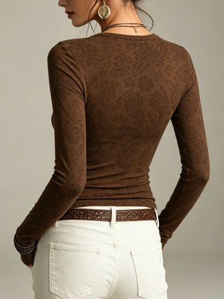 Round Neck Long Sleeve Fitted Casual T-Shirt