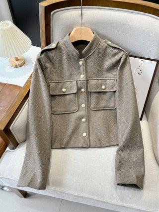 Collar Gold Button Short Wool Coat