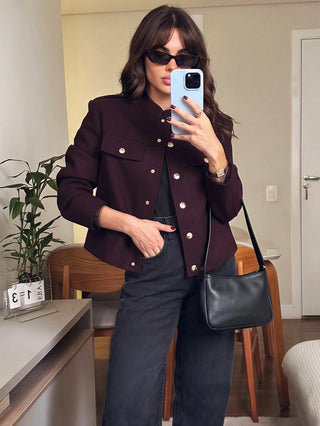 Collar Gold Button Short Wool Coat