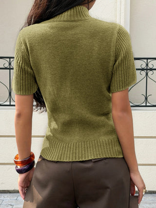Solid Color Turtleneck Short Sleeve Knit Top
