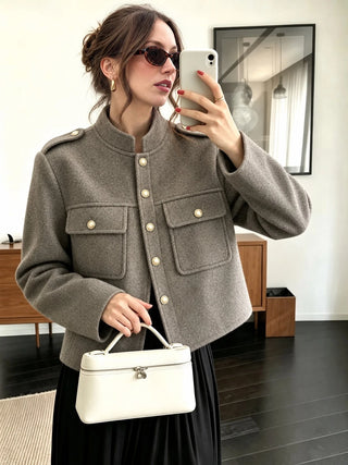 Collar Gold Button Short Wool Coat