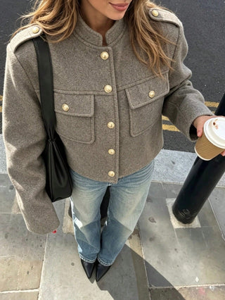 Collar Gold Button Short Wool Coat