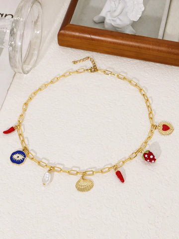 1Pc Charm Dopamine Cherry, Heart, Starfish, Chili Pepper, Faux Pearl, Bee Pendant