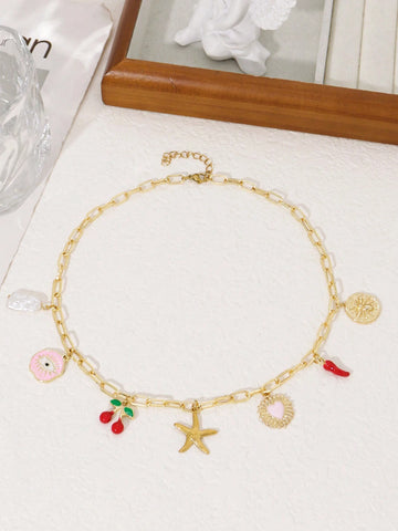 1Pc Charm Dopamine Cherry, Heart, Starfish, Chili Pepper, Faux Pearl, Bee Pendant