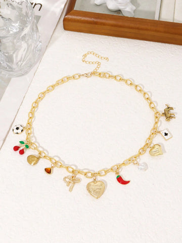 1Pc Charm Dopamine Cherry, Heart, Starfish, Chili Pepper, Faux Pearl, Bee Pendant