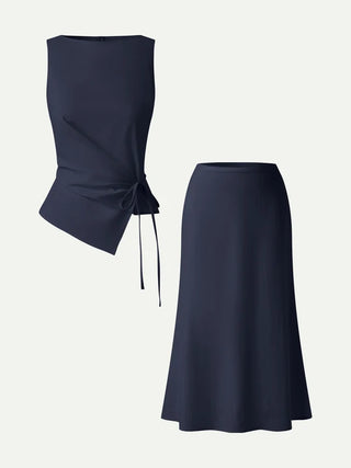 2Pcs Set Boatneck Top & Maxi Flared Pull-On Skirt