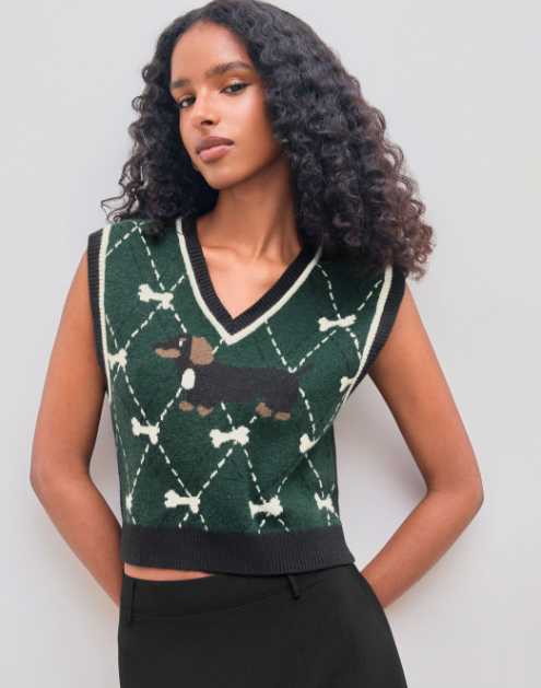 Puppy Argyle Knit Vest